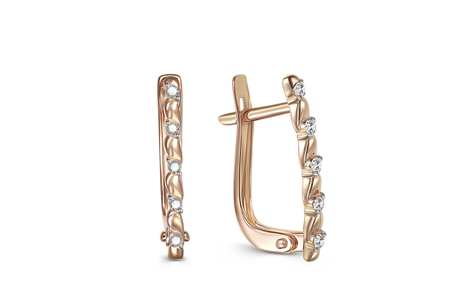 Серьги Дорожки из красного золота с 10 бриллиантами