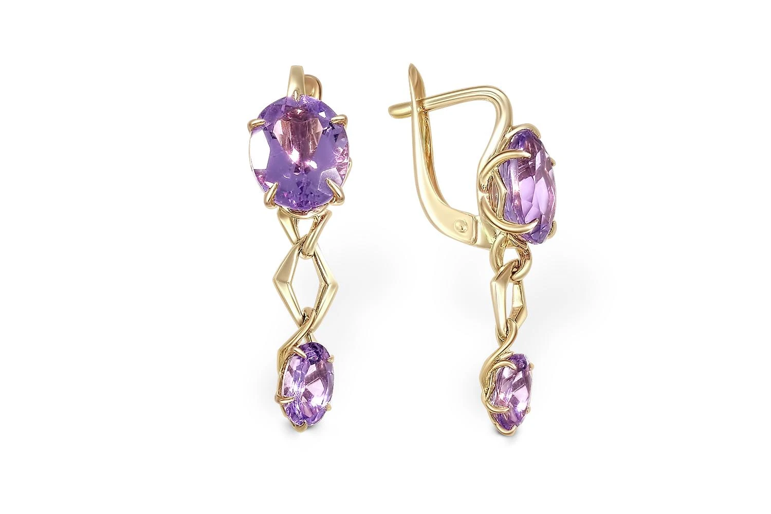 Серьги из жёлтого золота с 4 аметистами