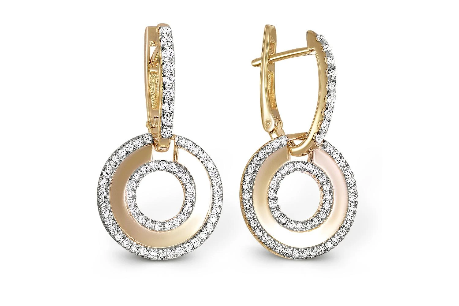 Серьги Круги из жёлтого золота с 130 фианитами