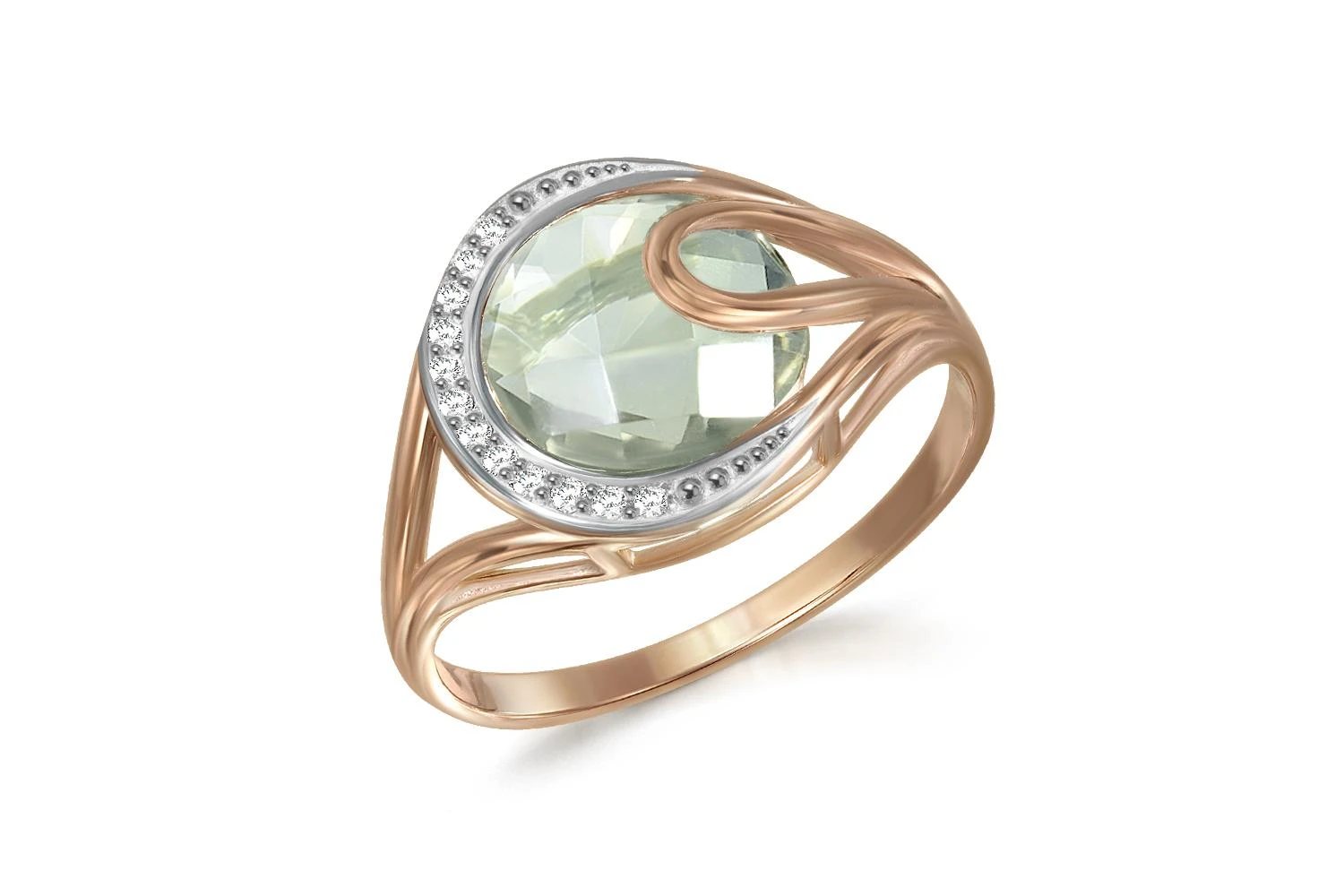 Кольцо из красного золота с аметистом и 12 фианитами