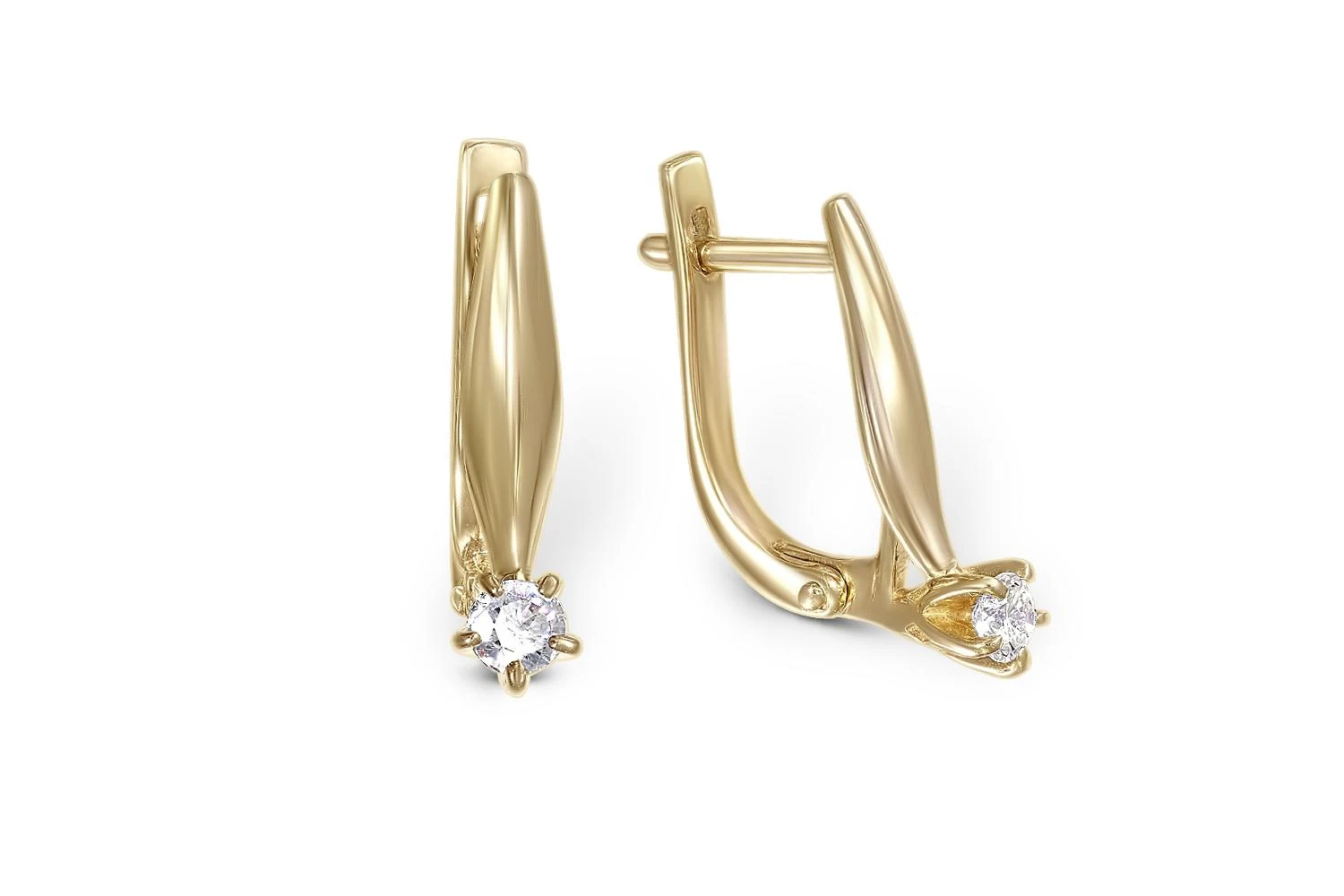 Серьги из жёлтого золота с 2 фианитами