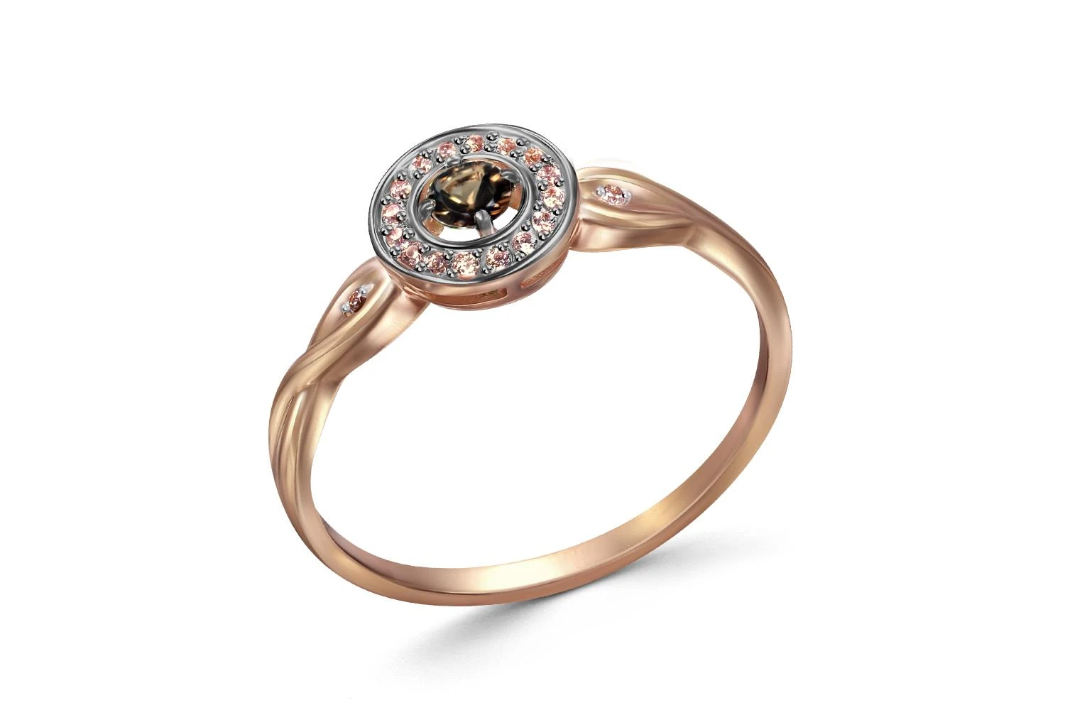 Кольцо из красного золота с раухтопазом и 18 фианитами