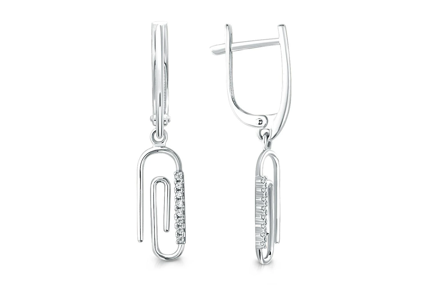 Серьги Скрепки из белого золота с 16 фианитами