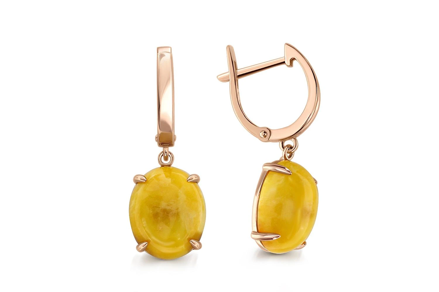 Серьги из красного золота с янтарём