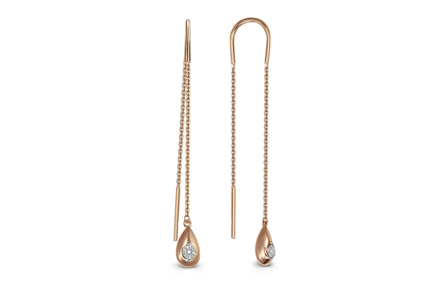 Серьги-продёвки из красного золота с 2 бриллиантами