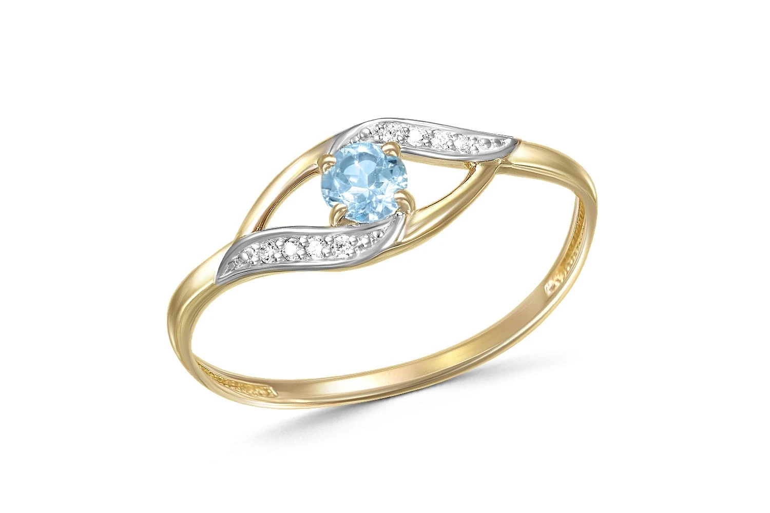 Кольцо из жёлтого золота с топазом swiss и 8 фианитами