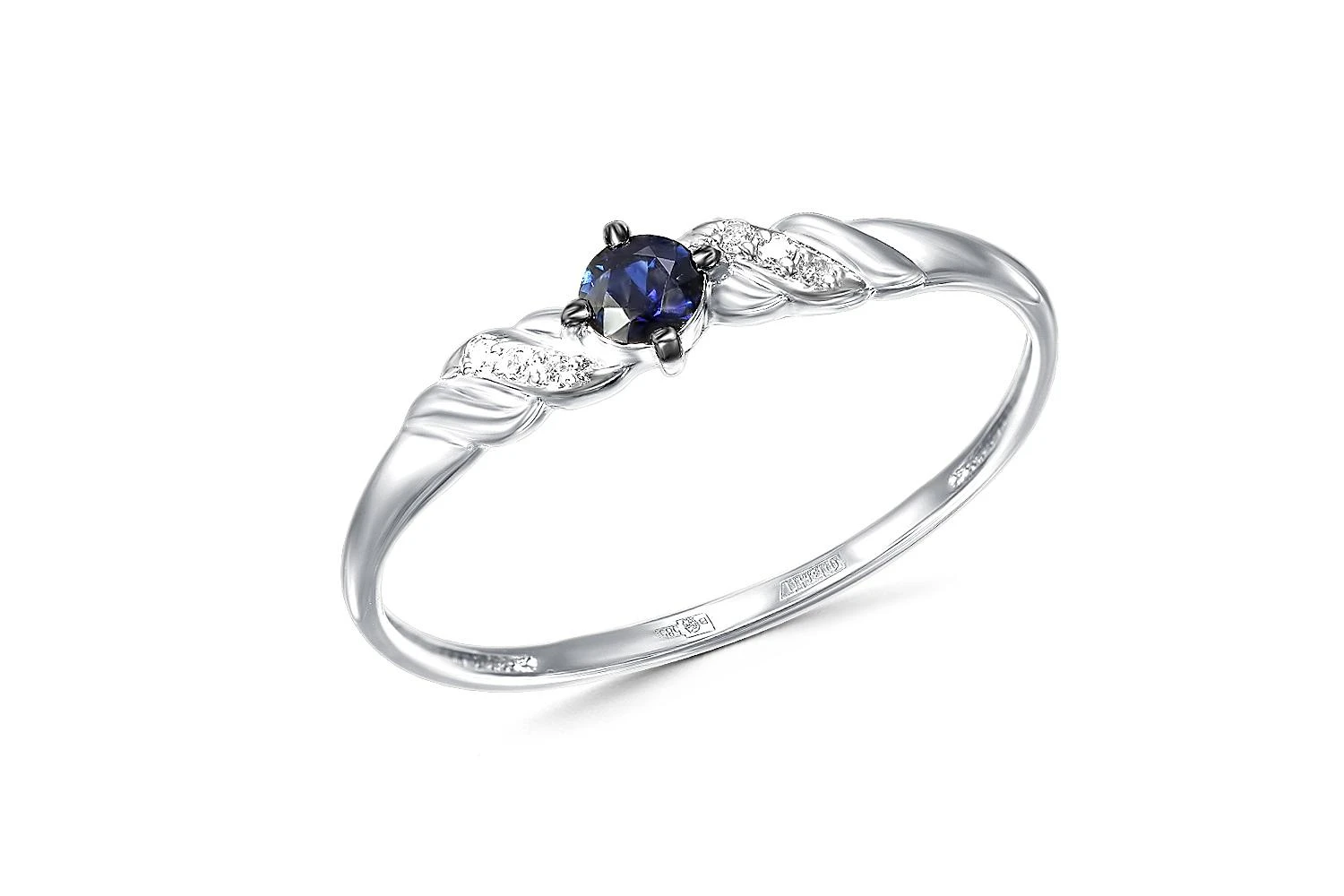 Кольцо из белого золота с сапфиром и 6 бриллиантами