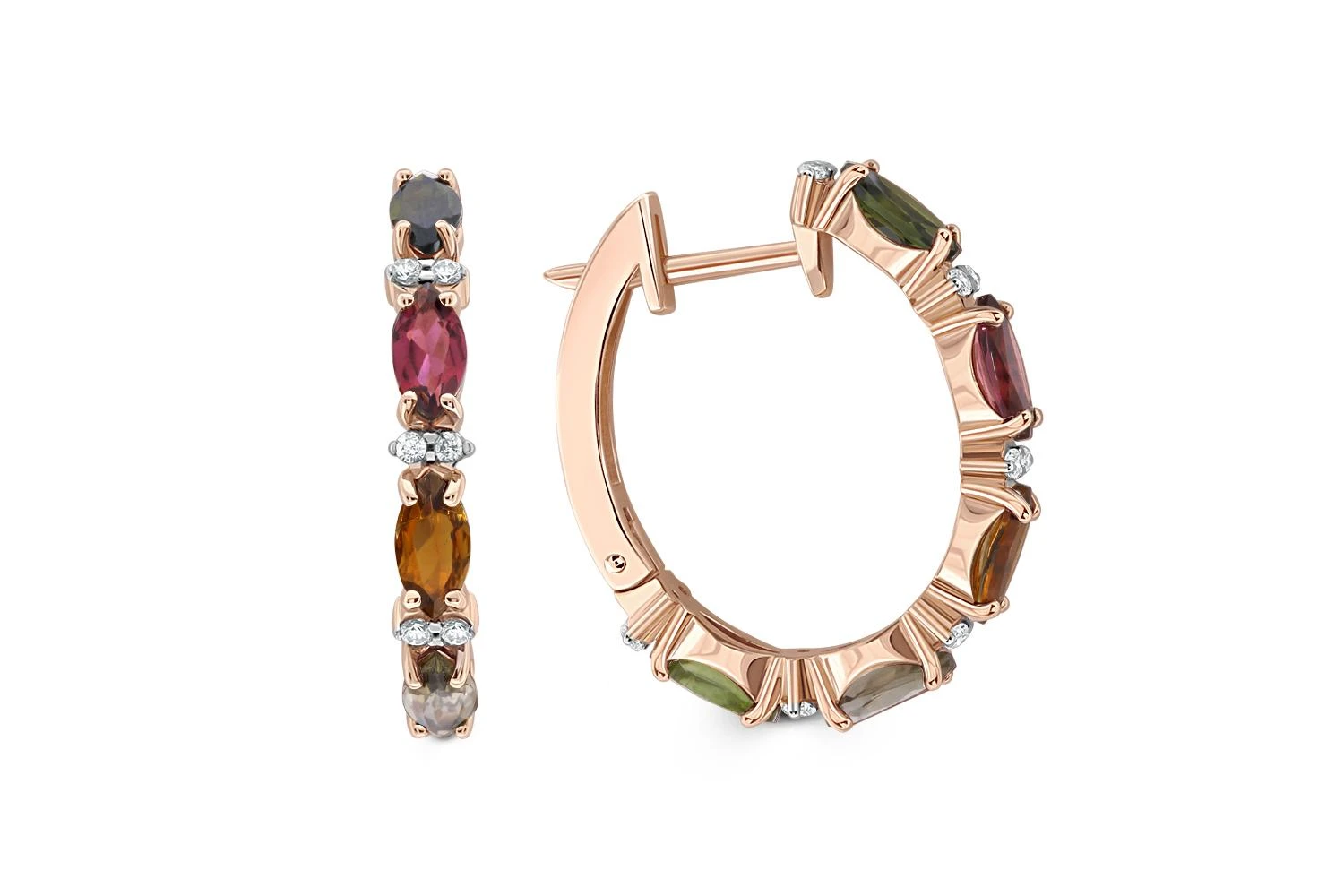 Серьги из красного золота с 10 турмалинами и 24 фианитами