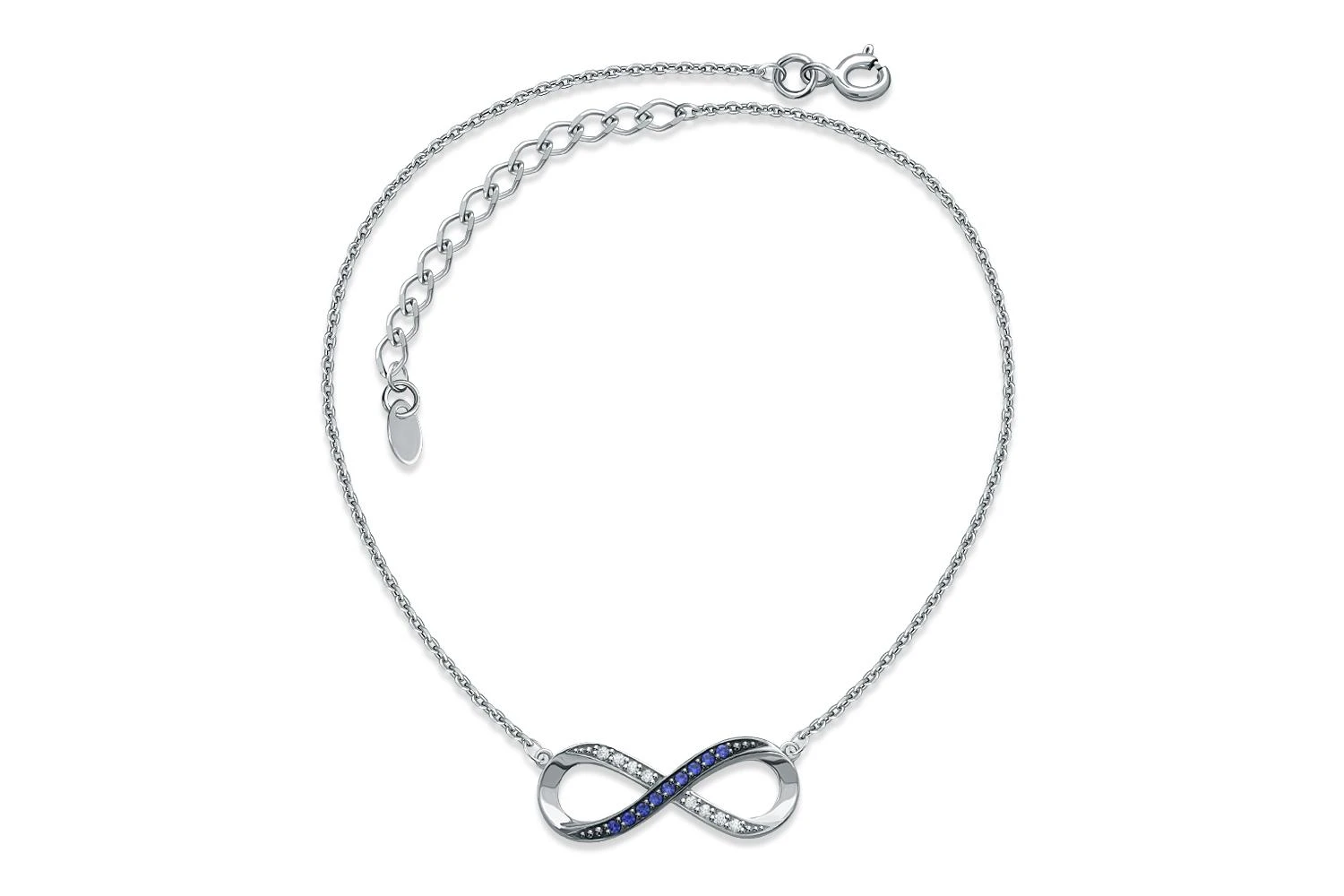 Колье Бесконечность из белого золота с 9 корундами и 8 фианитами