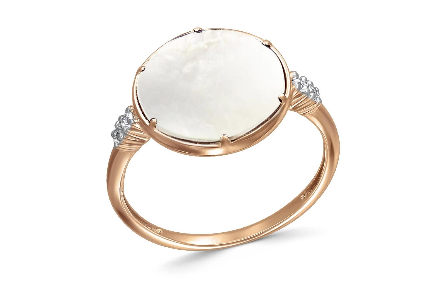 Кольцо из красного золота с перламутром и 4 фианитами