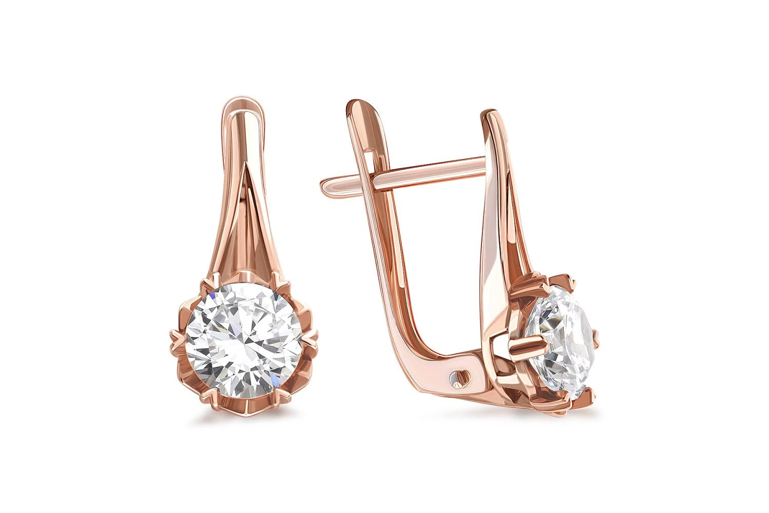 Серьги из красного золота с 2 фианитами