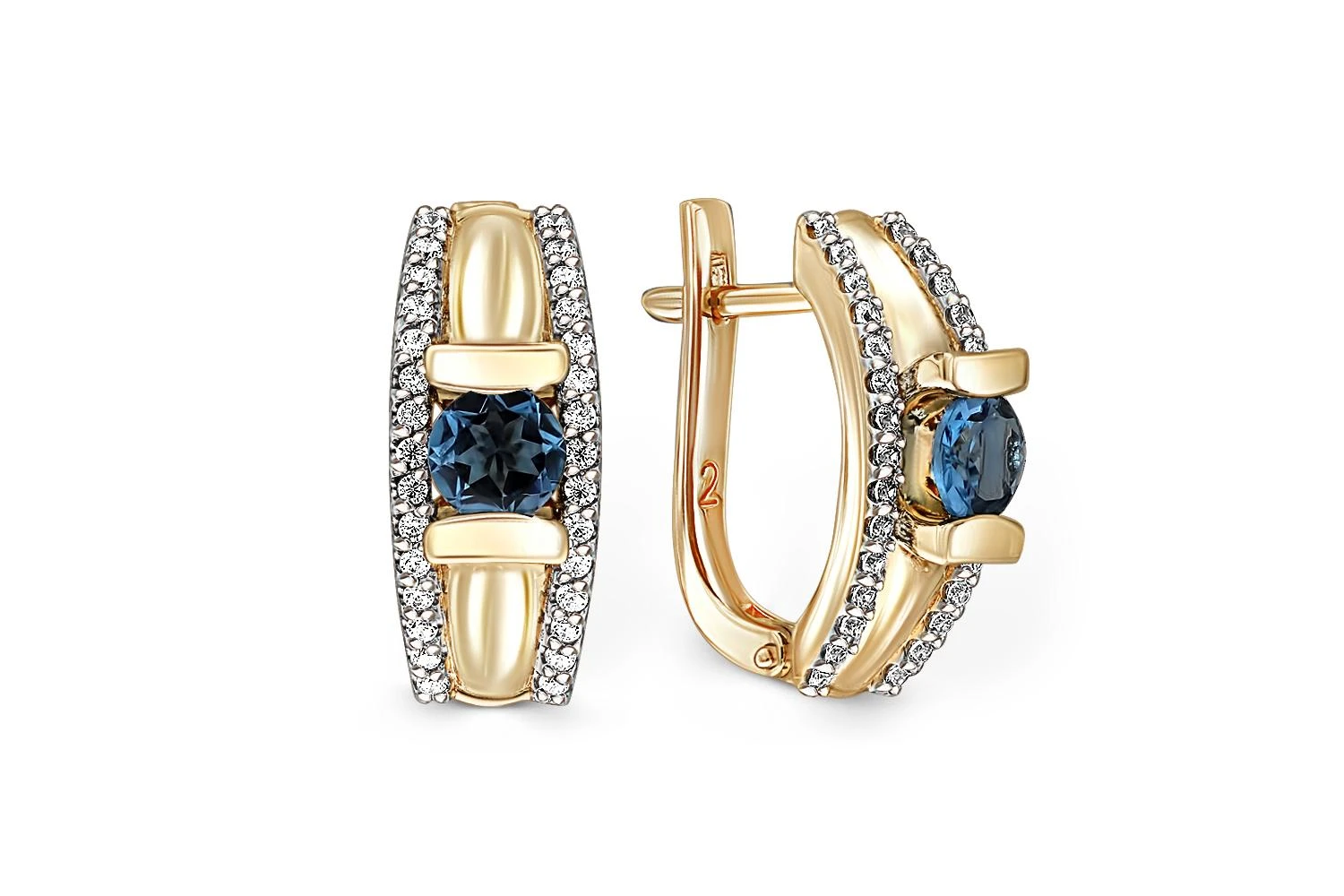 Серьги из жёлтого золота с 2 топазами лондон и 60 фианитами