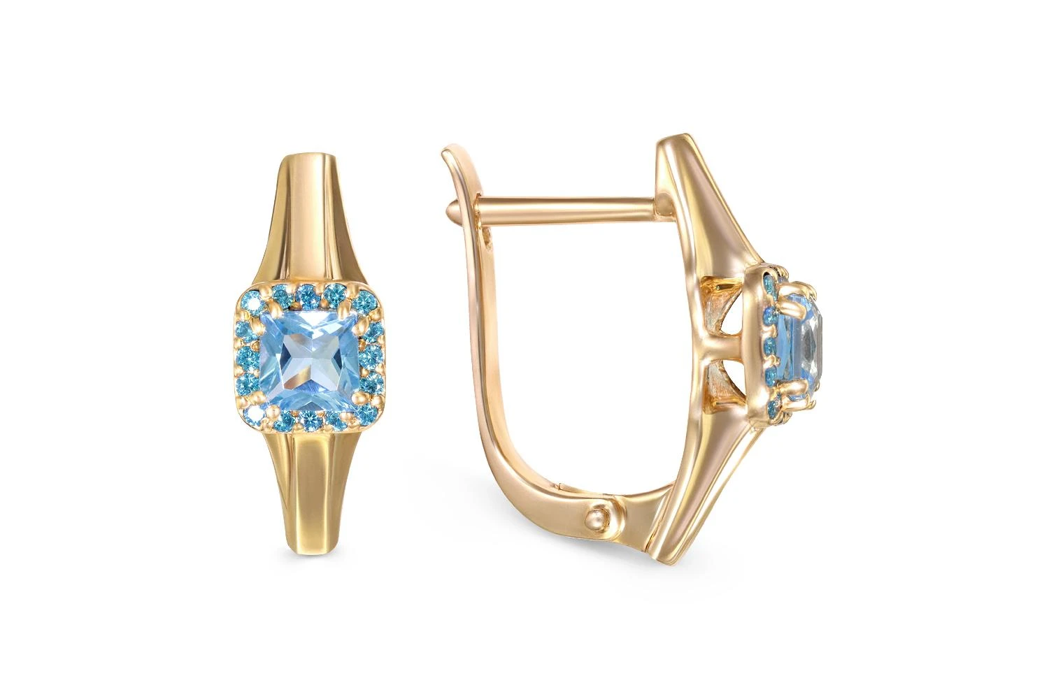 Серьги из жёлтого золота с 2 топазами swiss и 32 фианитами