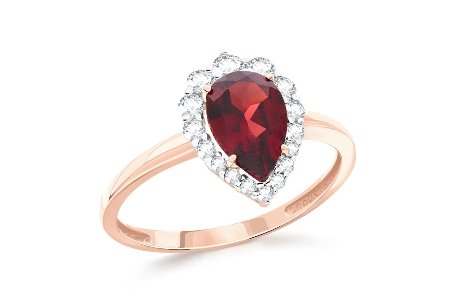 Кольцо из красного золота с гранатом и 16 фианитами