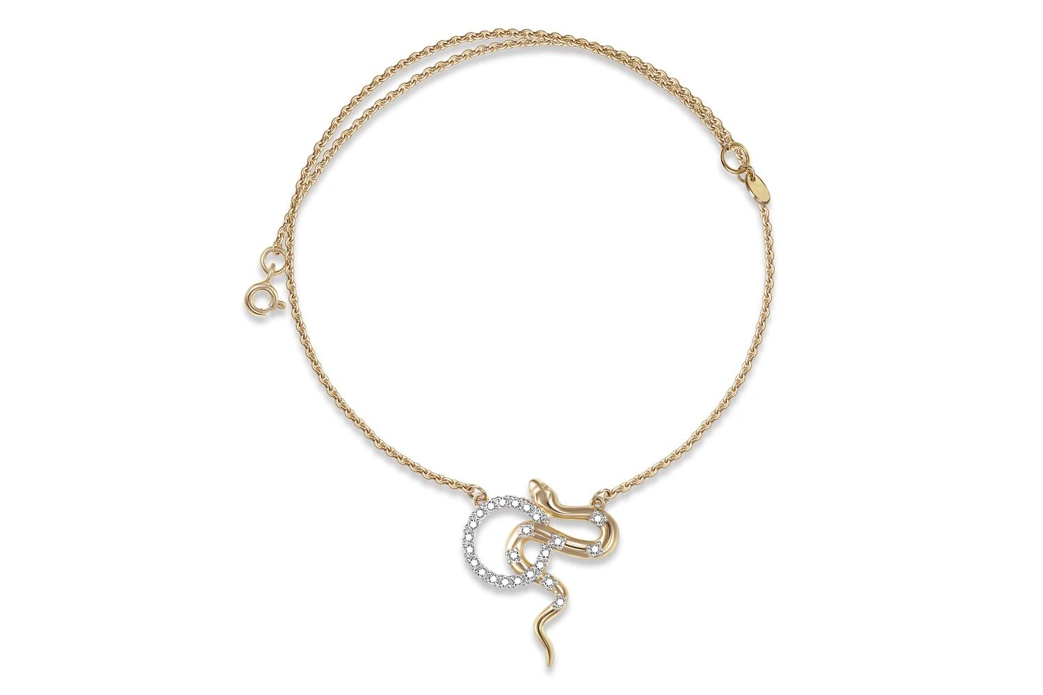 Колье Змея из жёлтого золота с 24 фианитами