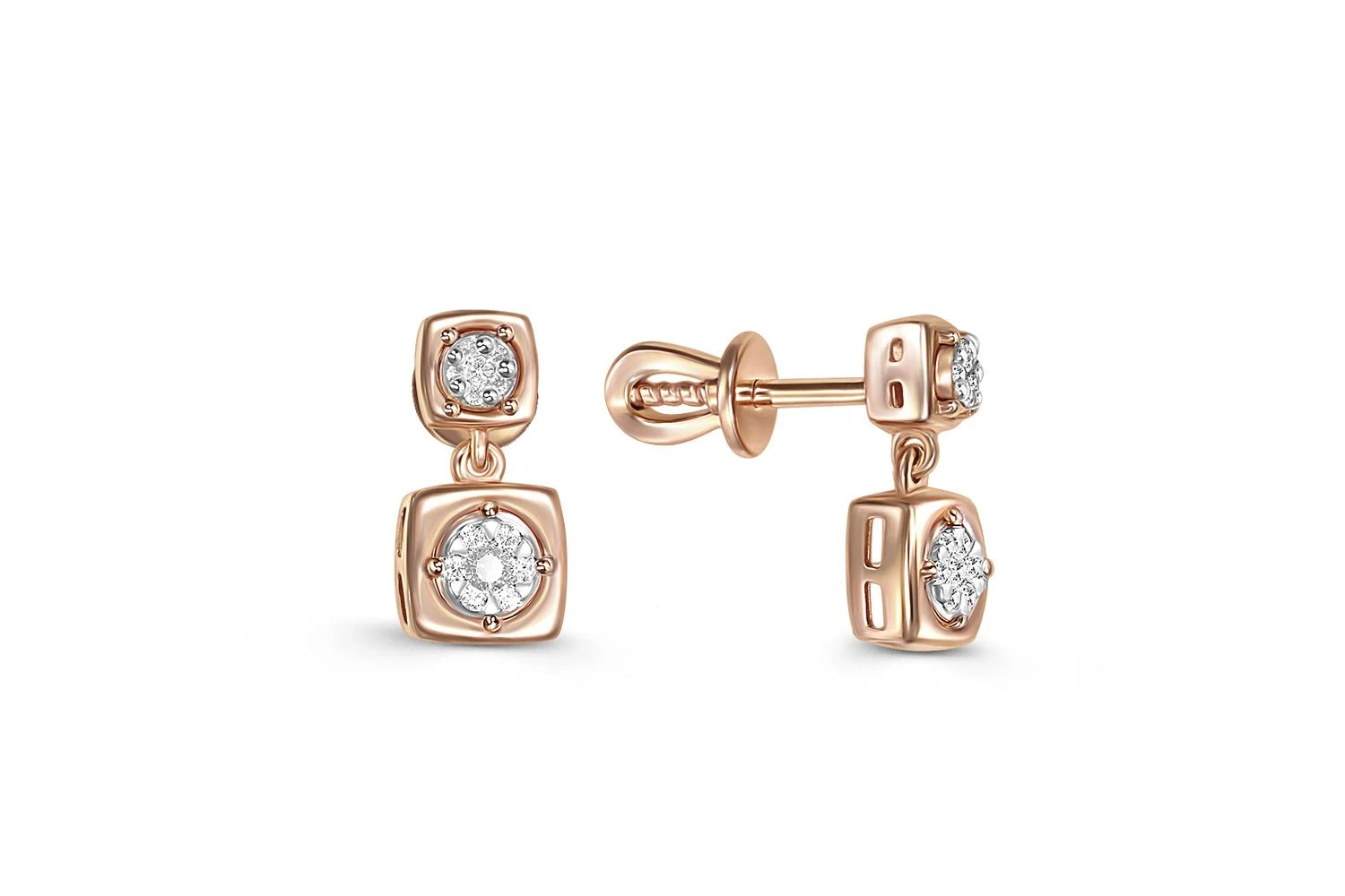 Серьги-пусеты из красного золота с 26 бриллиантами