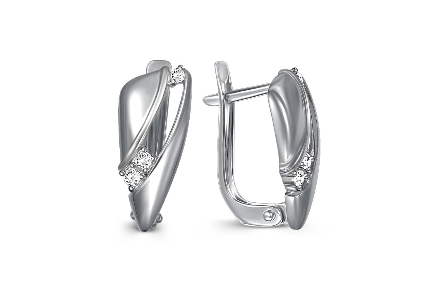 Серьги из белого золота с 6 фианитами