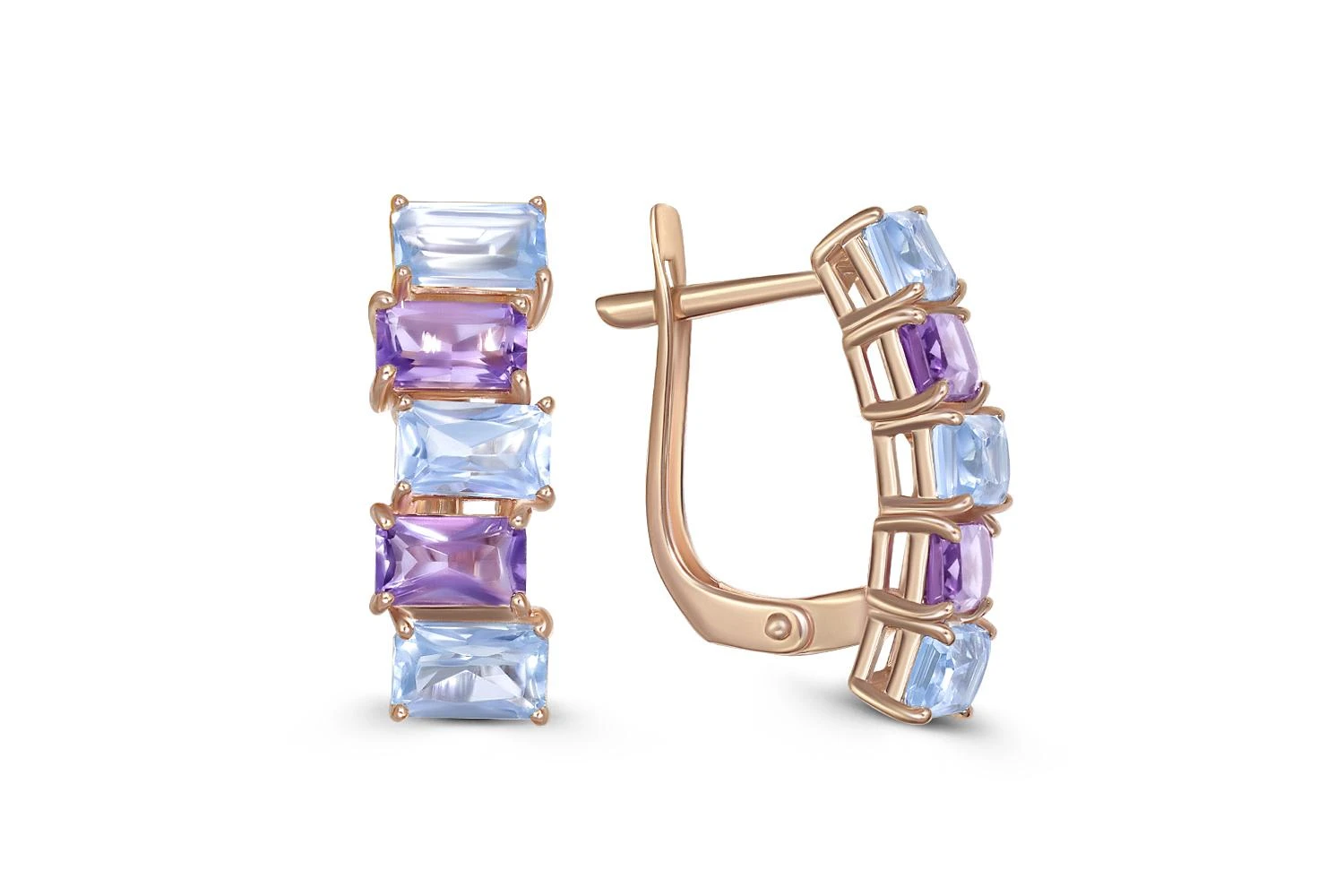 Серьги из красного золота с 4 аметистами и 6 топазами sky