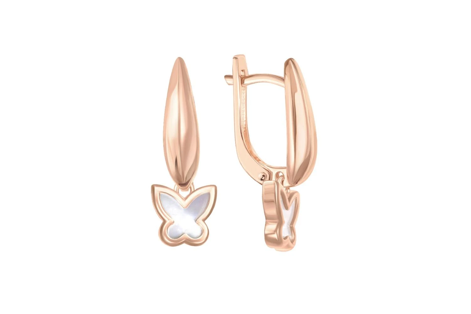 Серьги Бабочки из красного золота с перламутром