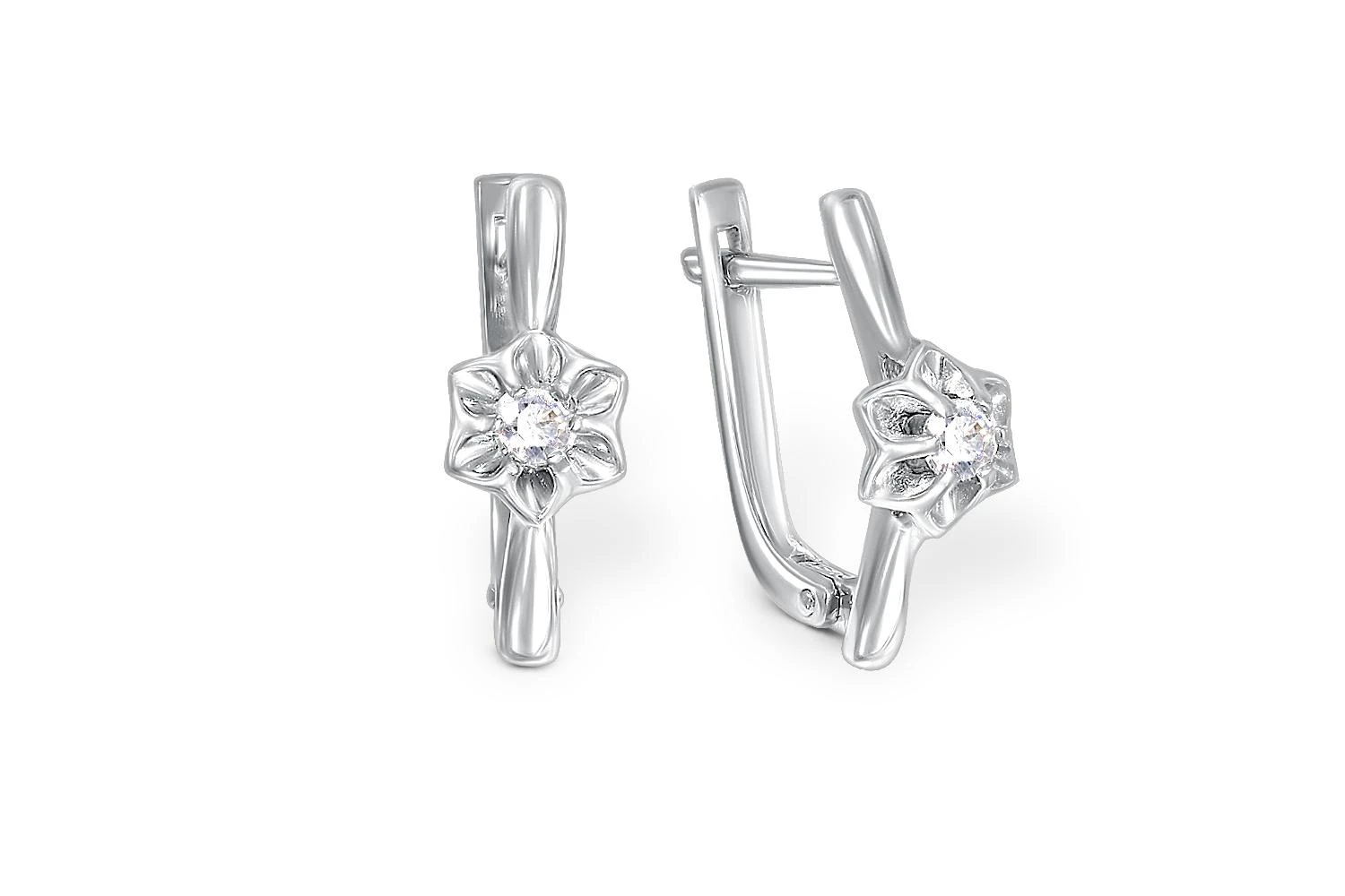 Серьги Цветы из белого золота с 2 бриллиантами