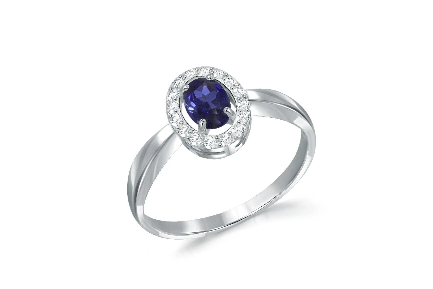 Кольцо из белого золота с сапфиром и 16 бриллиантами