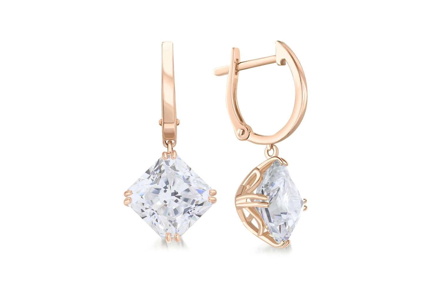 Серьги из красного золота с 2 фианитами