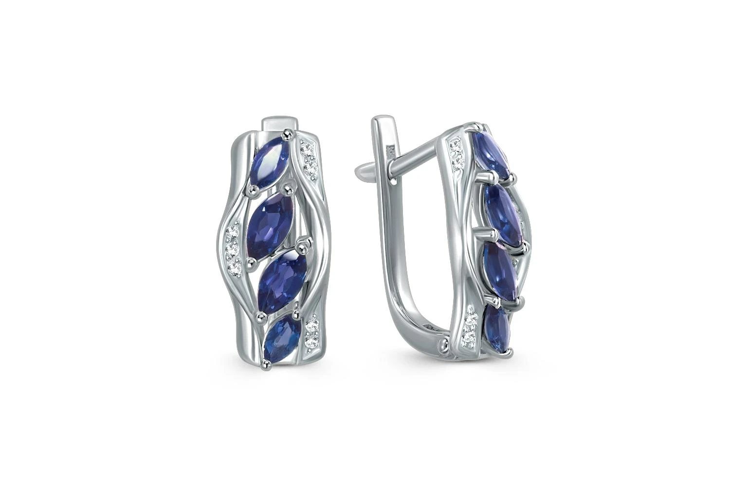 Серьги из белого золота с 8 корундами и 14 бриллиантами