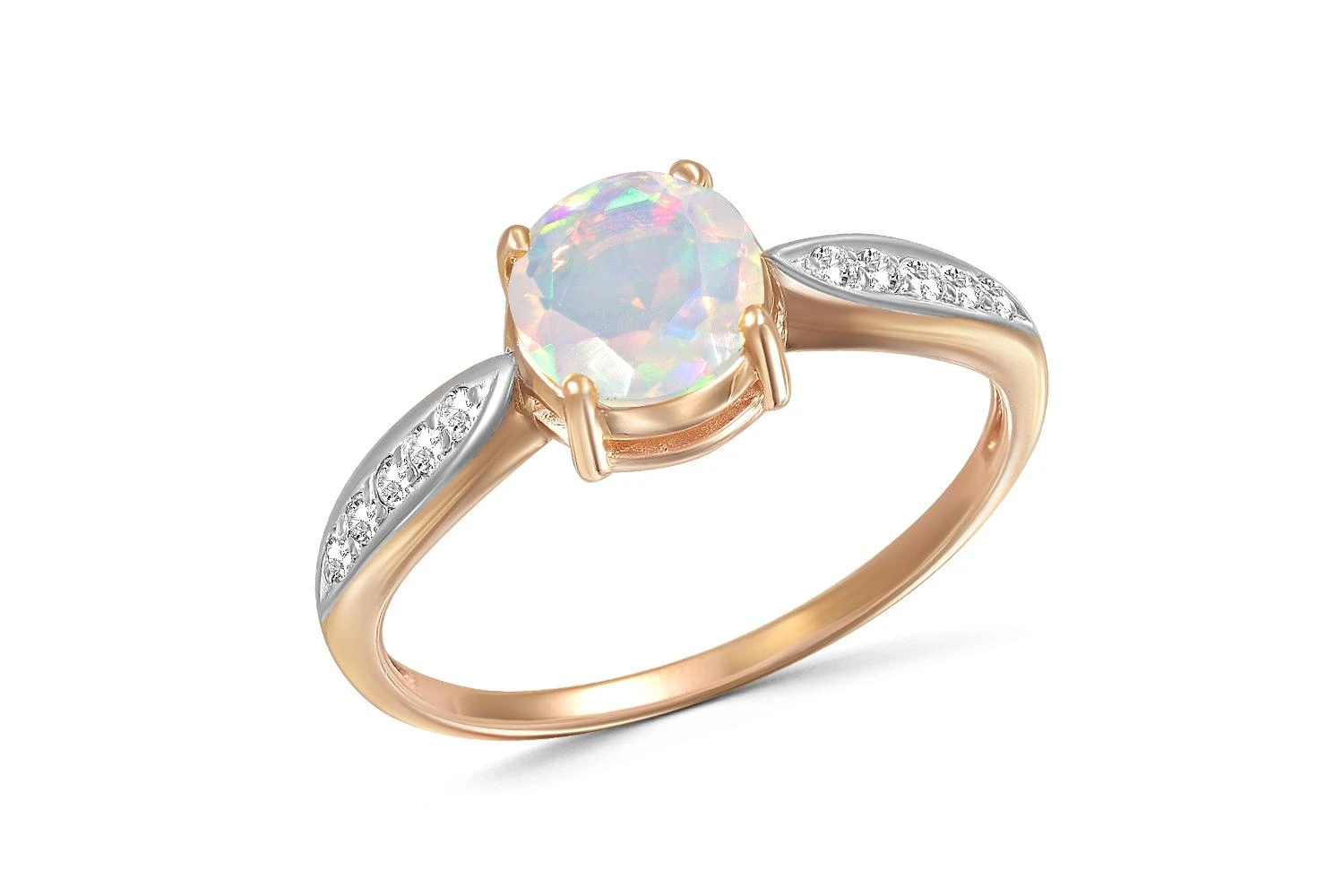 Кольцо из красного золота с опалом и 10 фианитами