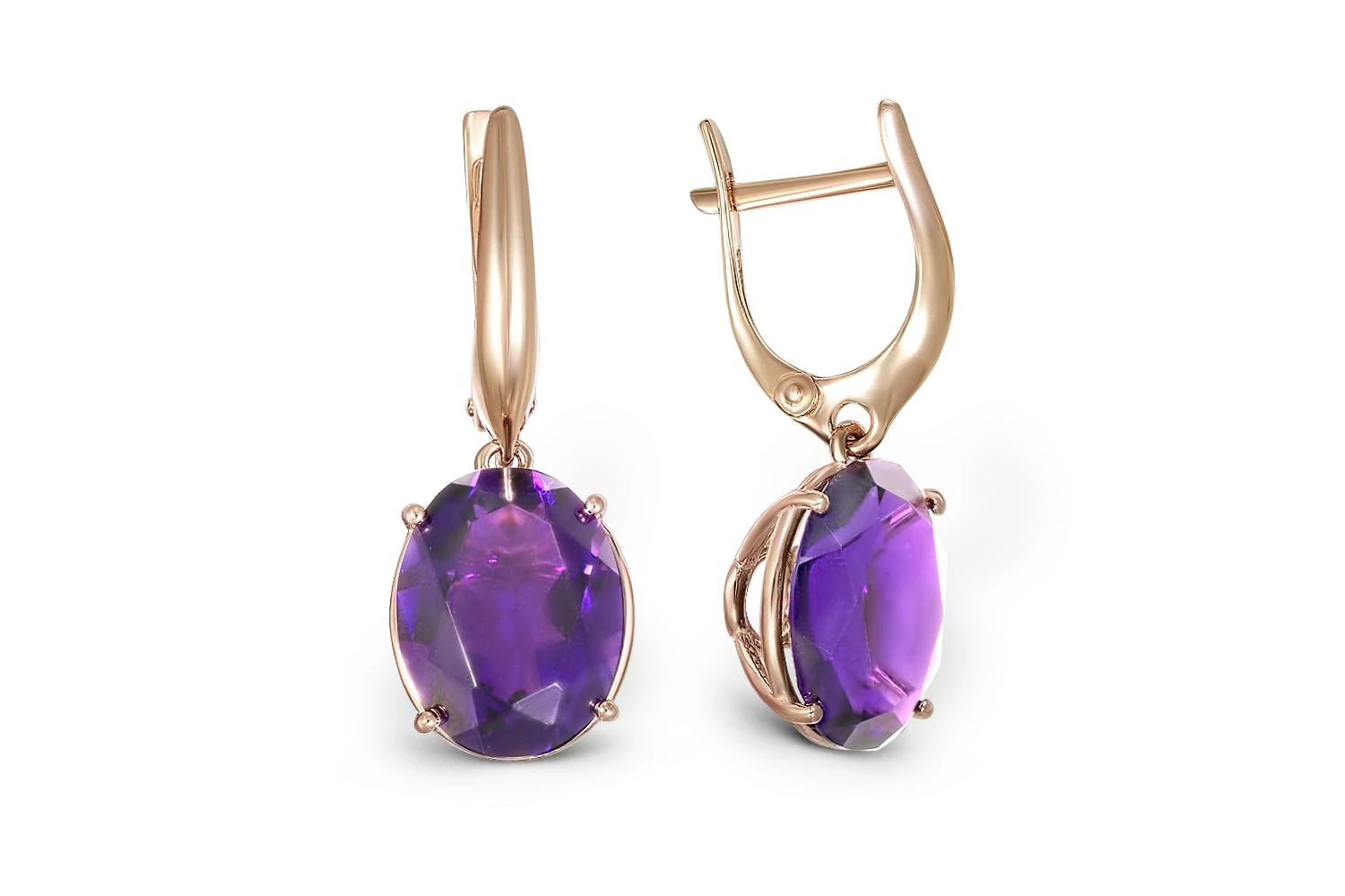 Серьги из красного золота с 2 кварцами