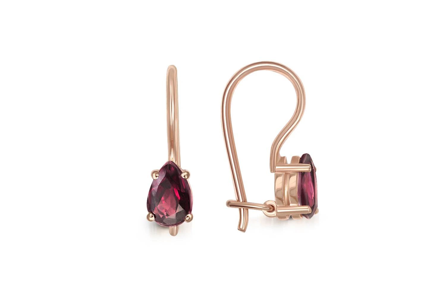 Детские серьги из красного золота с 2 родолитами