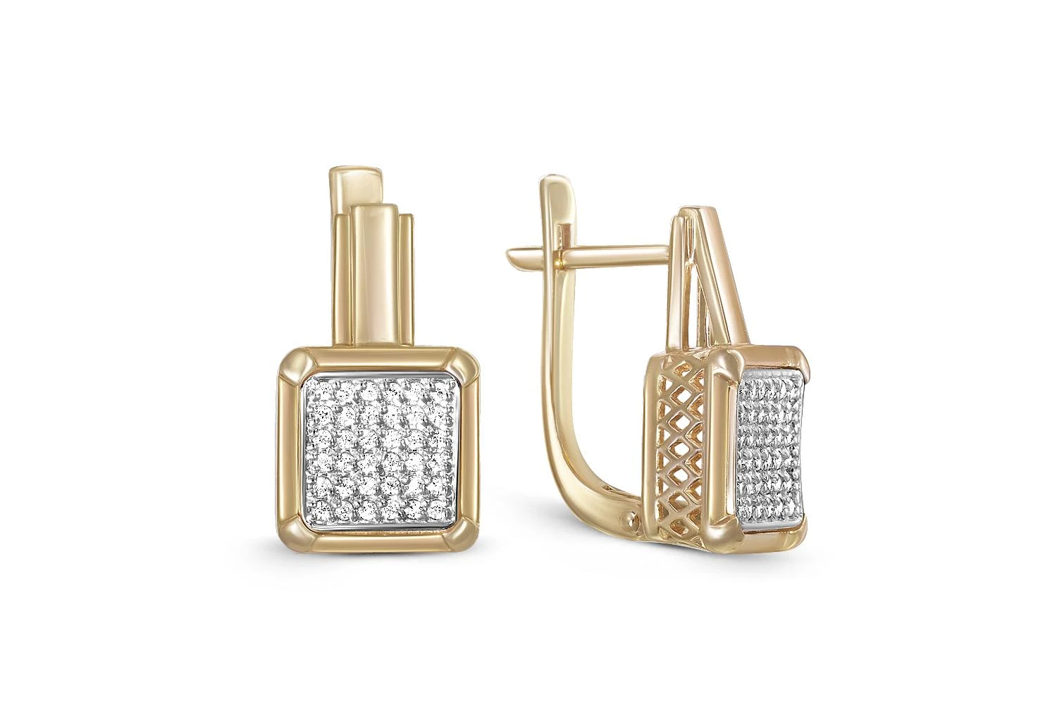 Серьги из жёлтого золота с 72 фианитами