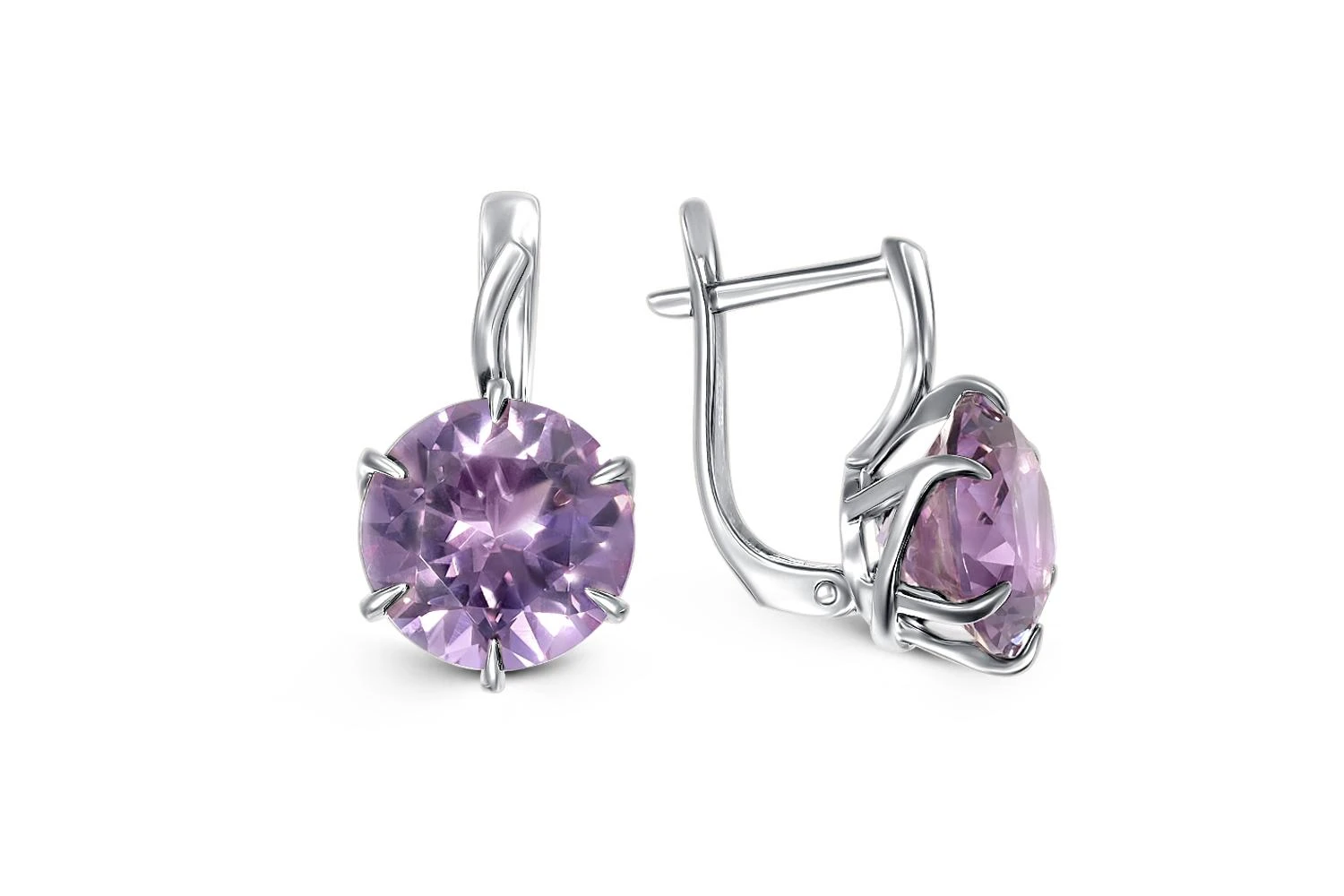 Серьги из белого золота с 2 аметистами