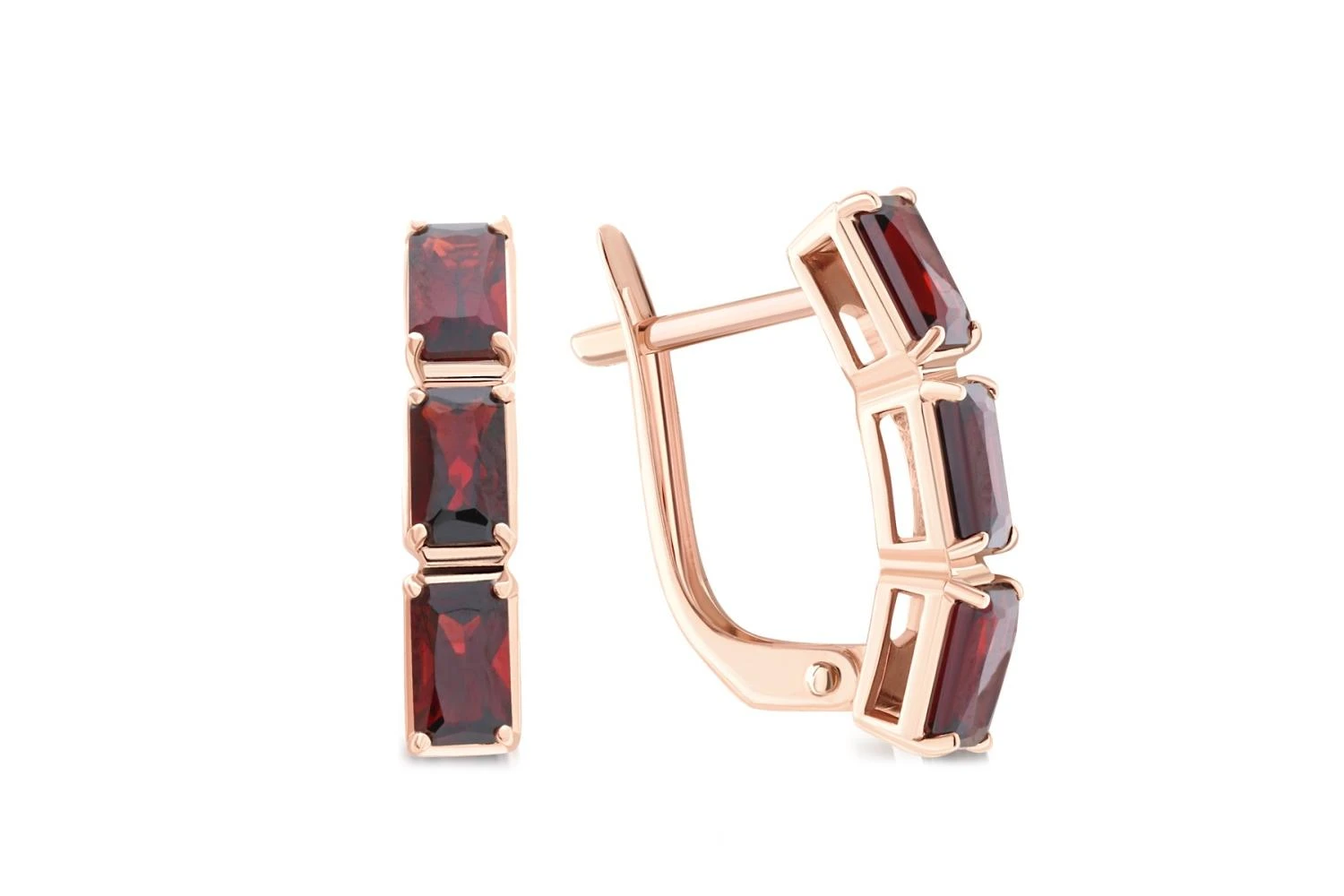 Серьги из красного золота с 6 гранатами