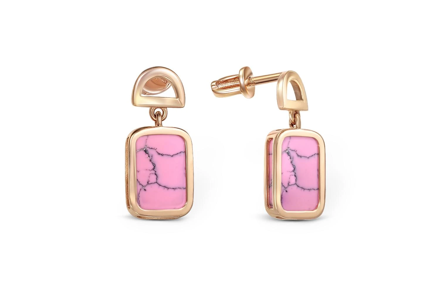 Серьги-пусеты Прямоугольники из красного золота с бирюзой