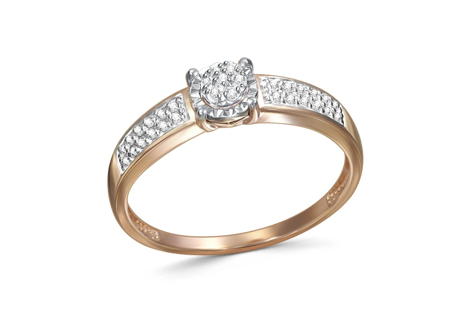 Кольцо Малинка из красного золота с 31 бриллиантами