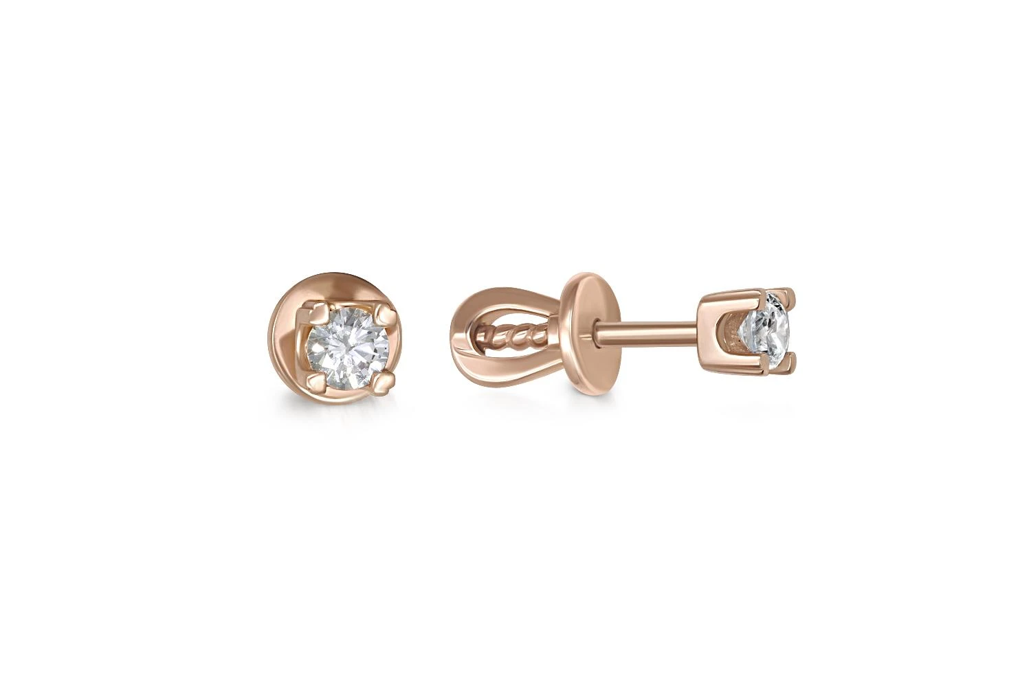 Серьги-пусеты из красного золота с 2 бриллиантами