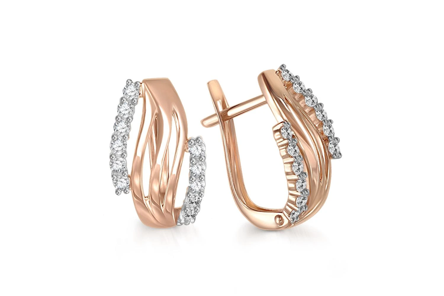 Серьги из красного золота с 24 фианитами