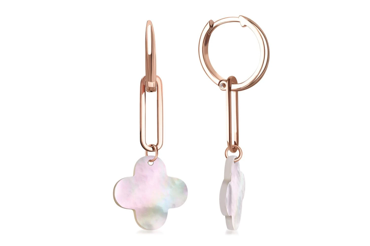 Серьги-трансформеры Клевер из красного золота с перламутром