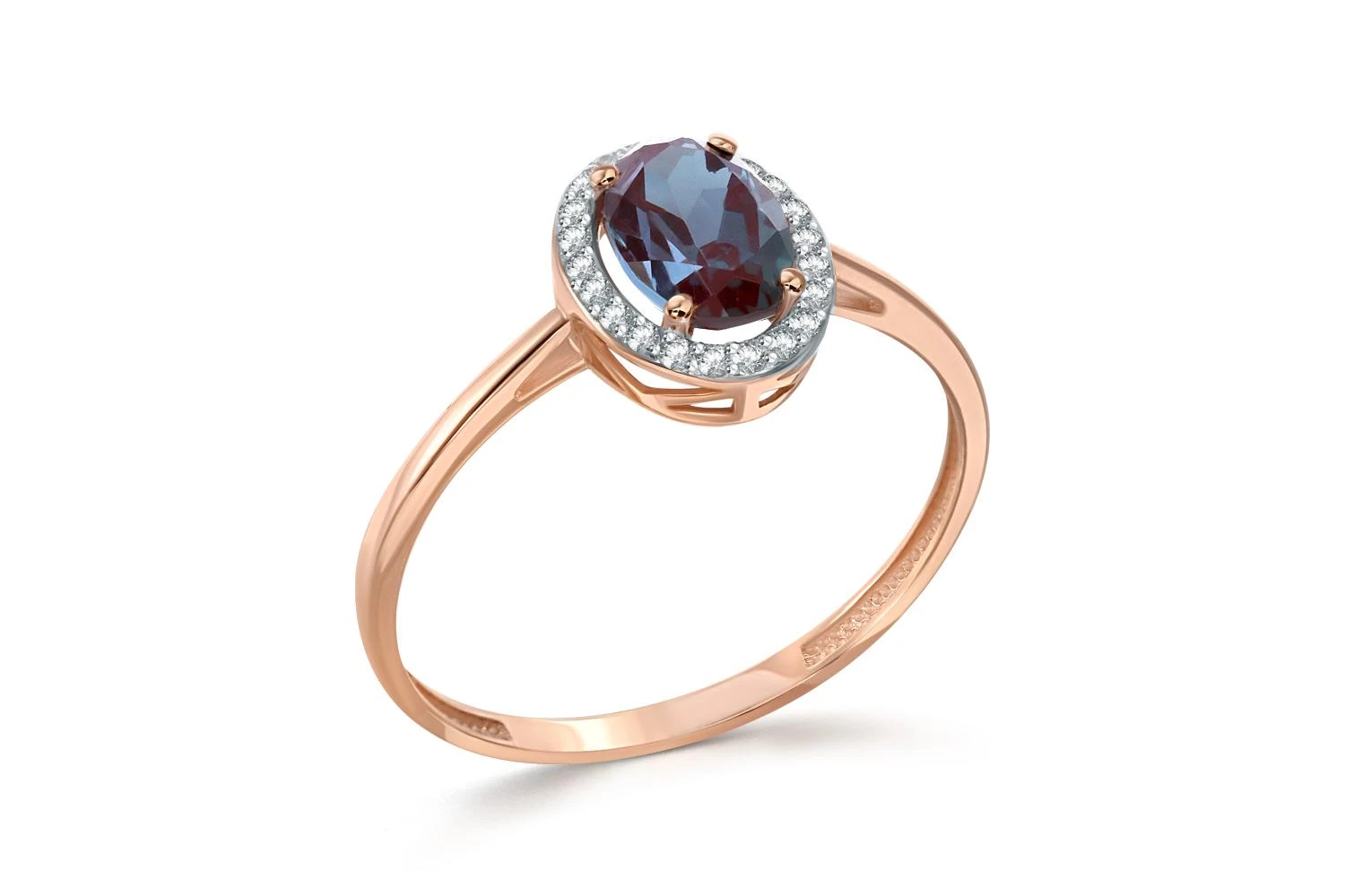 Кольцо из красного золота с александритом и 22 фианитами