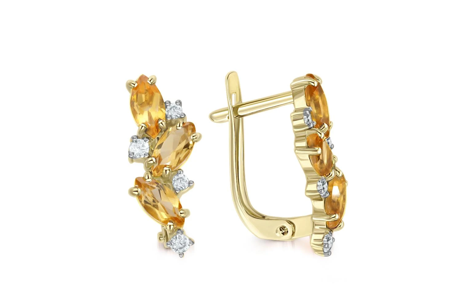 Серьги из жёлтого золота с 6 цитринами и 8 фианитами