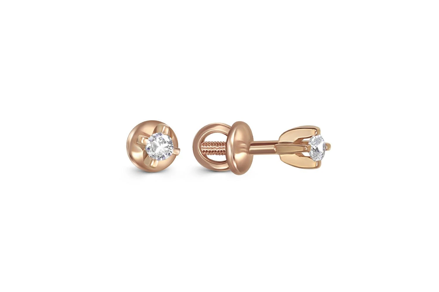 Серьги-пусеты из красного золота с 2 бриллиантами