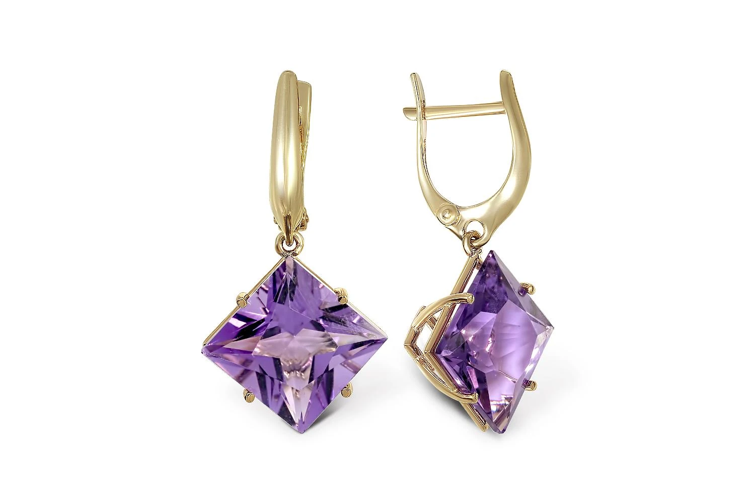 Серьги из жёлтого золота с 2 аметистами