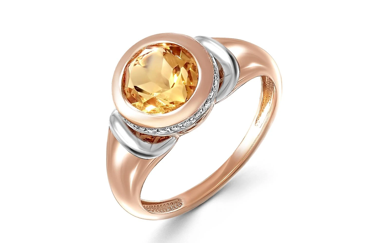 Кольцо из красного золота с цитрином и 26 фианитами