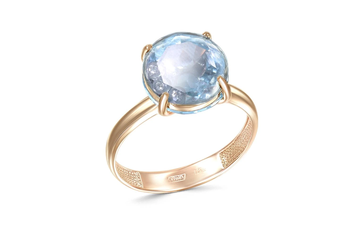 Кольцо из красного золота с 2 топазами sky и 3 бриллиантами