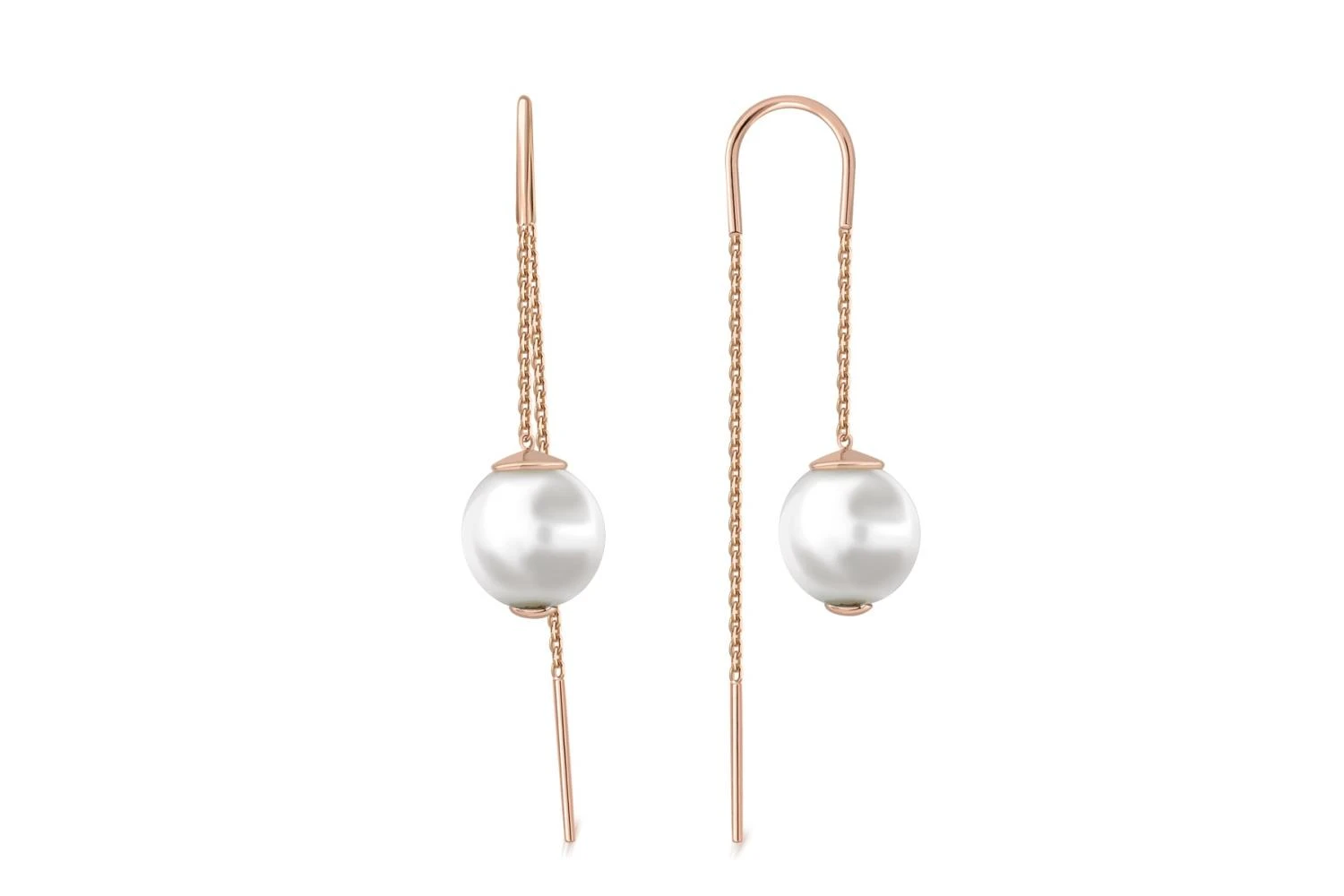 Серьги-продёвки из красного золота с 2 жемчужинами