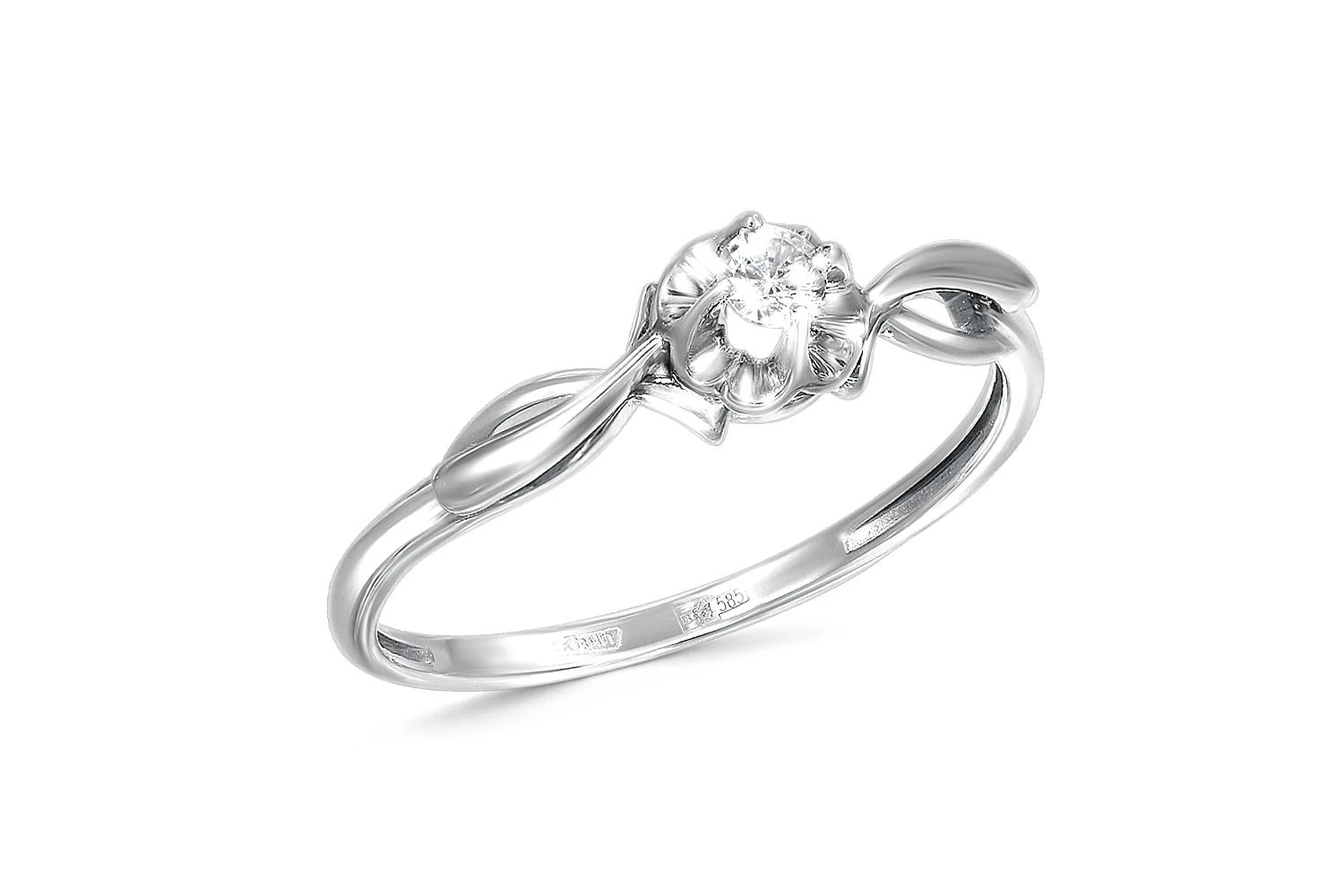 Кольцо Цветок из белого золота с бриллиантом