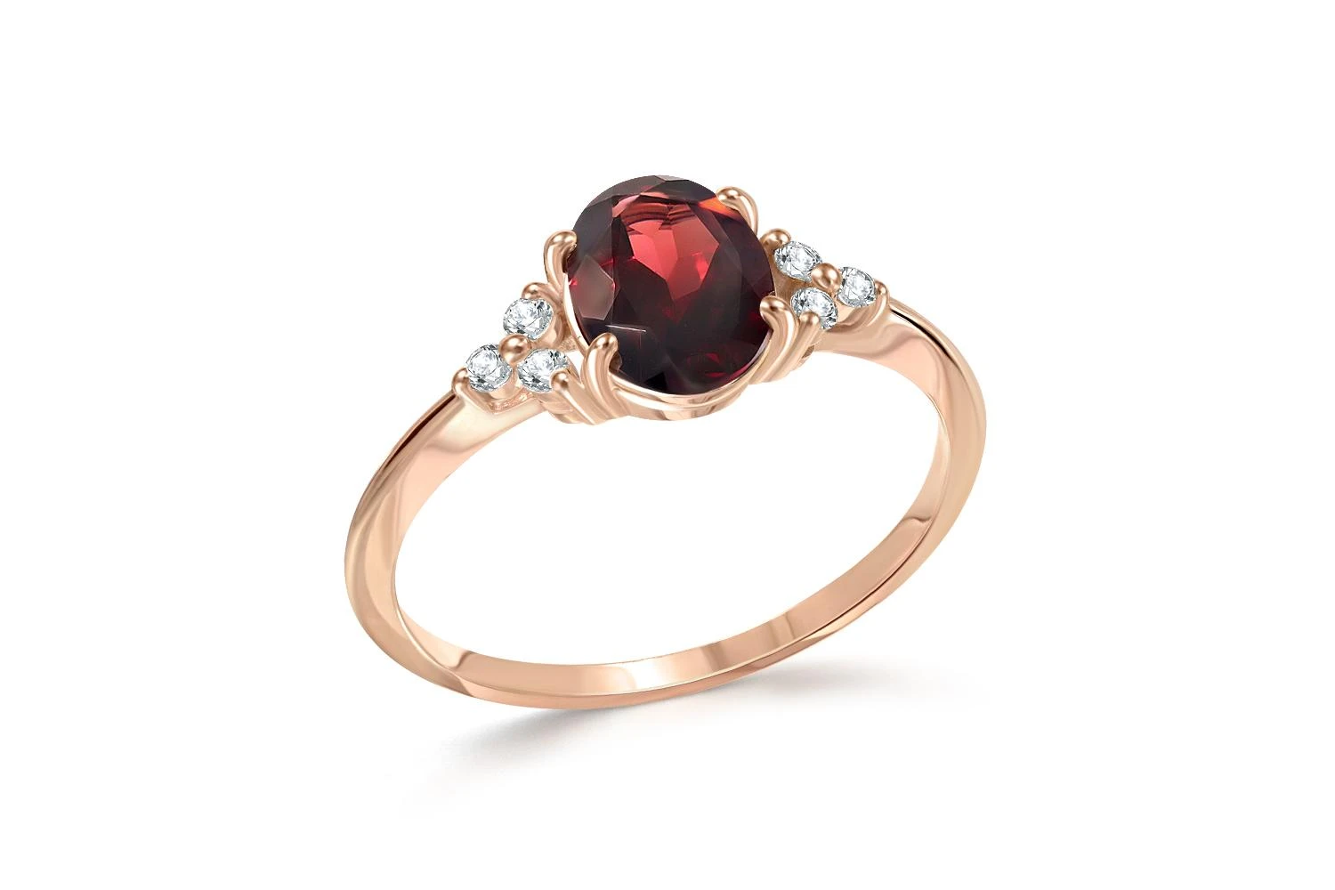 Кольцо из красного золота с гранатом и 6 фианитами
