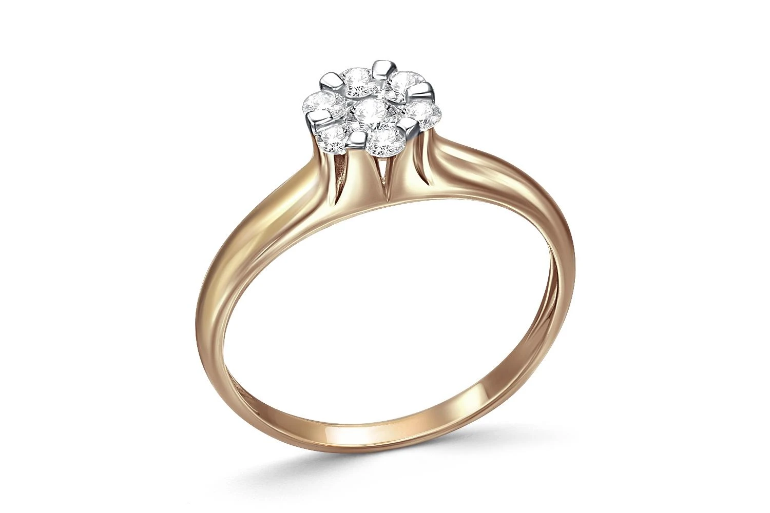 Кольцо Малинка из жёлтого золота с 7 бриллиантами