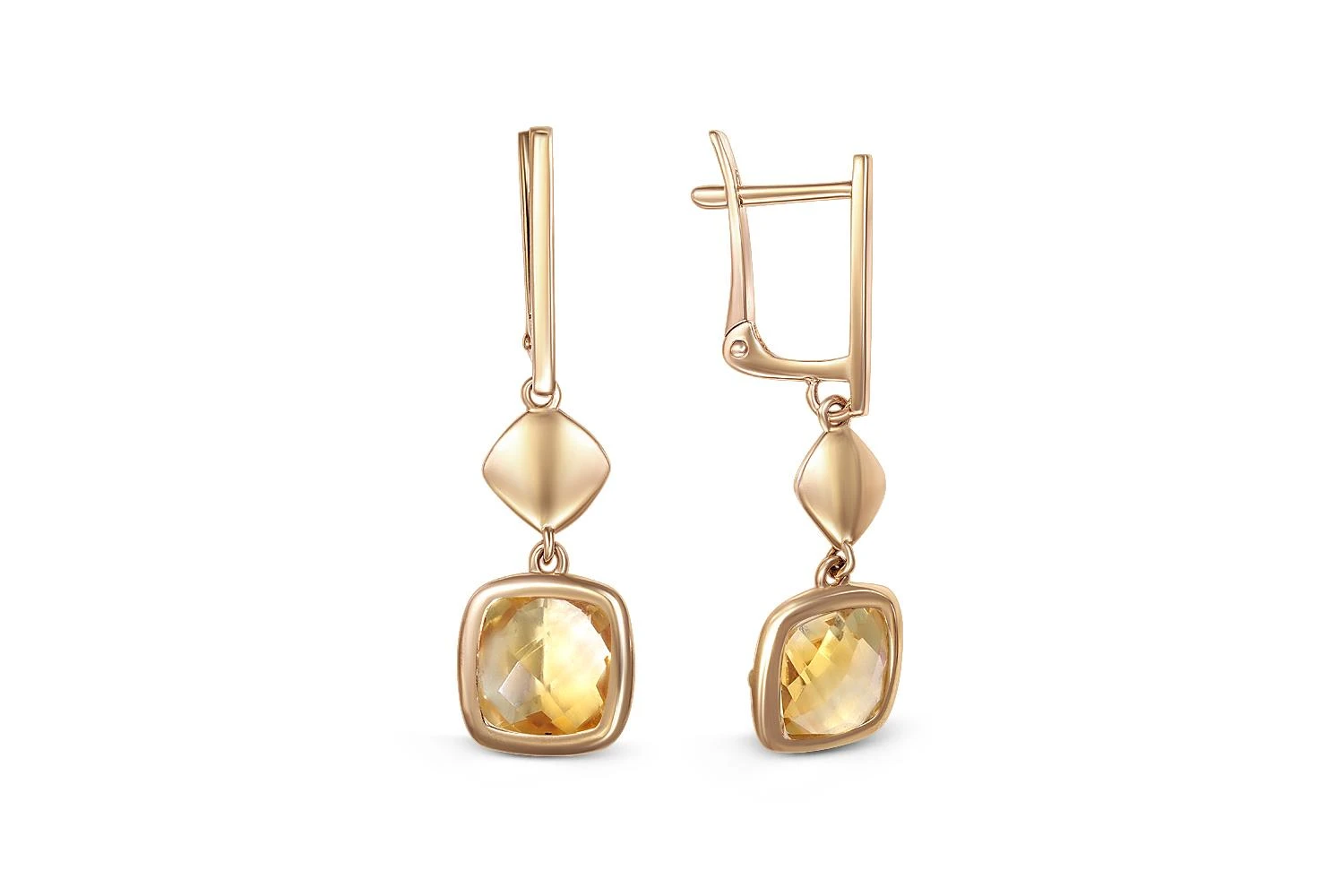 Серьги из красного золота с 2 цитринами