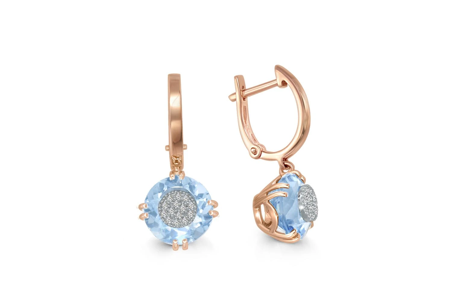 Серьги из красного золота с 2 топазами sky и 28 бриллиантами